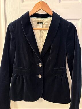 J. Crew Dark Royal Blue Velvet Shawl-Blazer, Satin Lke Lining. Size 0